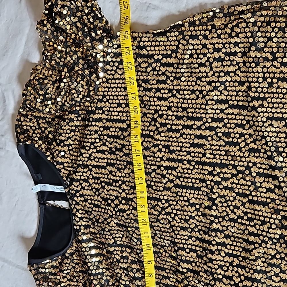 Gold sequined cocktail formal shift dress short sleeves size 2X - Picture 12 of 14